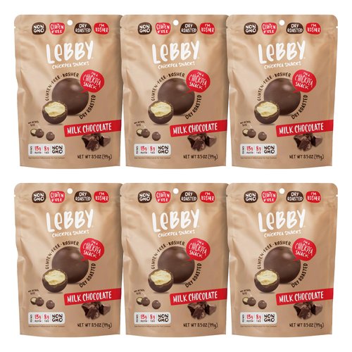 Lebby Milk Chocolate Covered Chickpea, Irresistibly Delicious Milk Chocolate Chickpea Snack, Gluten Free, Non-GMO & Dry Roasted, 3.5 Ounce (Pack of 6)