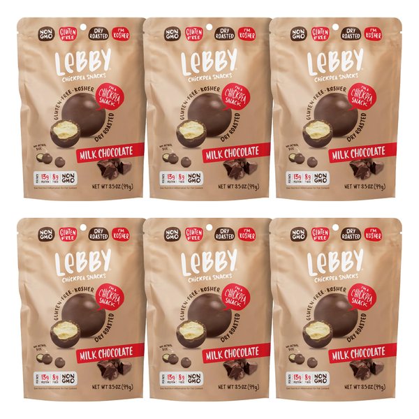 Lebby Milk Chocolate Covered Chickpea, Irresistibly Delicious Milk Chocolate Chickpea Snack, Gluten Free, Non-GMO & Dry Roasted, 3.5 Ounce (Pack of 6)