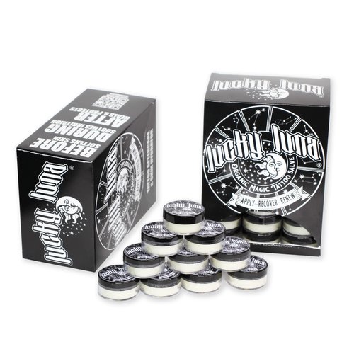 LuckyLuna Organic Tattoo Aftercare,48ct Individual units for ReSale in Dispenser Box, All-Natural, No-Petroleum Balm, Fragrance-Free, Brightener Moisturizer for Color Longevity