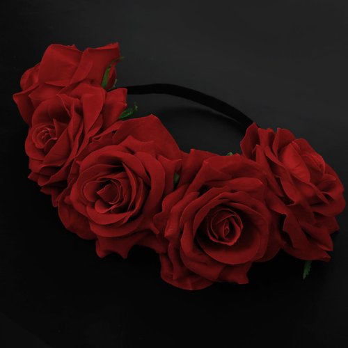 WOVOWOVO Rose Flower Crown Floral Headbands for Women Girls Red Fake Roses Headband for Festival Halloween Cosplay Costume Party Garland Wreath Hair Accessories