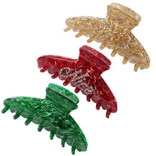 3Pcs Christmas Hair Claw Clips for Women Girls Green Gold Hair Clips Cute Rhinestone Red Hair Cla...