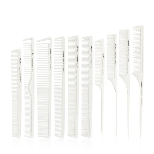 CestoMen 10 Pieces Carbon Hair Styling Comb Set: Professional Fine and Wide Tooth Comb Rat Tail Combs Anti Static Heat Resistant Hairdressing Comb for All Hair Types (White)