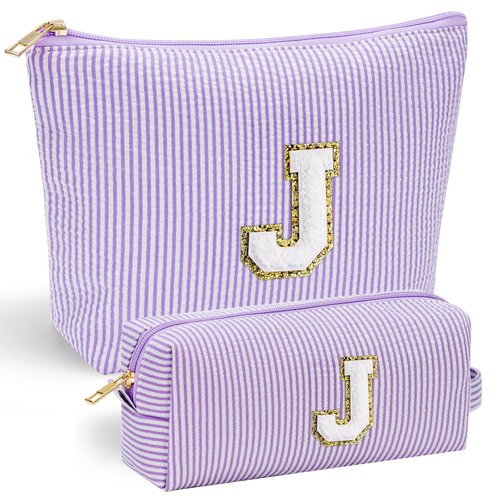 YOOLIFE Preppy Stuff for Teen Girls, Gifts for Teen Girls Birthday Gifts Idea for Mom Her | Personalized Cute Makeup Bag for Girlfriend | 21st Birthday Gifts for Her Makeup Pouch Monogram Makeup Bag J