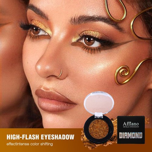 Afflano Sunset Glitter Eyeshadow Palette One-Swipe Coverage, Single Intense Color Sparkle Warm Orange Gold Eyeshadow, Long Lasting Metallic Bronze Eye Shadow for Girl Women Neutral Fall Eye Look, 19H