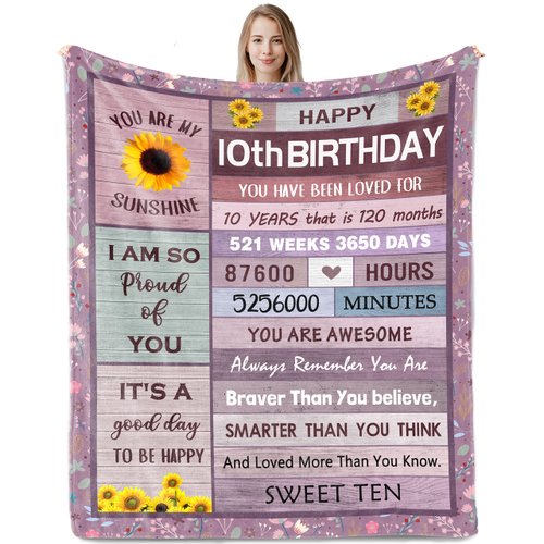 Nuritus Gifts for 10 Year Old Girl, 10 Year Old Girl Gift Ideas, 10th Birthday Decorations for Girl Boys, 10th Birthday Gifts for Girls, Best 10 Year Old Girl Birthday Gifts Blanket 50"x60"