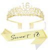ACO-UINT 16th Birthday Crown and Sash Set, Sweet 16 Party Decorations 16th Birthday Decorations for Girls, Birthday Girl Crown Sweet 16 Gifts for Girls