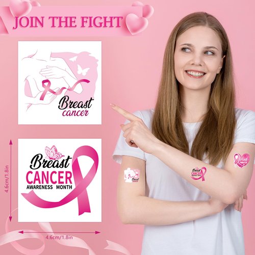 Konsait 96 PCS Breast Cancer Awareness Tattoos, Breast Cancer Ribbon Face Stickers Temporary Tattoos for Women Girls Hope Fight Breast Cancer Party Supplies Face Tattoo Accessories