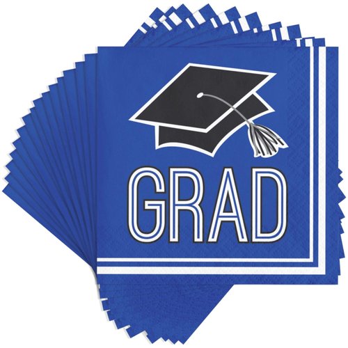 Creative Converting Graduation School Spirit Blue Beverage Napkins, 5"