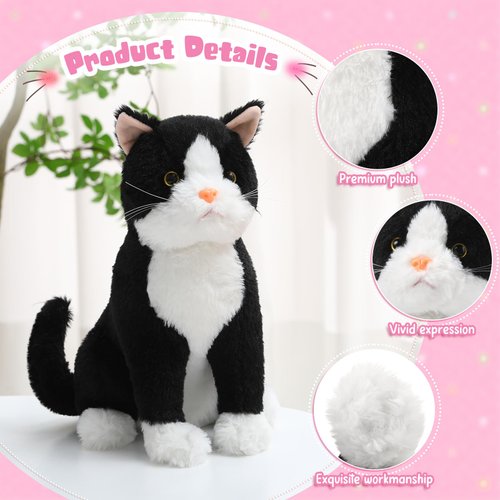 Libima 13 Inch Tuxedo Cat Stuffed Animal Realistic Black and White Cat Plush Soft Stuffed Tuxedo Kitten Plushie for Valentine's Day Birthday Party Favors Gifts Bedroom Sofa Decor