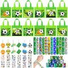 Winrayk 12 Set Soccer Party Favors Sports Birthday Supplies Kids, Non Woven Gift Bags Slap Bracelet Keychain Tattoo Sticker Boys Gift Toy Soccer Pinata Filler Goodie Bag Stuffers Soccer Party Supplies