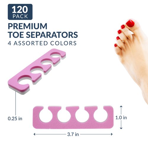 ZMOI 120 PCS Premium Pedicure Toe Separators - Soft & Durable Bulk Salon Pedicure Accessories - 4 Colors