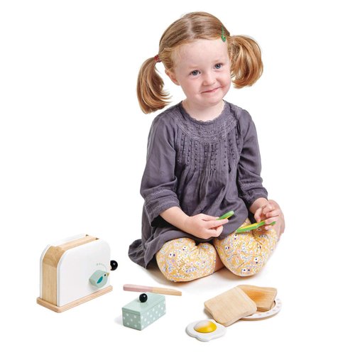 Tender Leaf Toys - Mini Chef Breakfast Toaster Set - 10 Pcs Classic Wooden Pop Up Toaster Toy for Pretend Cooking - Develops Social, Creative & Imaginative Skills Learning Role Play - Age 3+