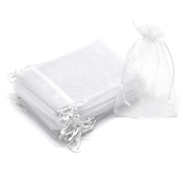 Dealglad 100Pcs Organza Gift Bags 3.5x4.5 inch, White Drawstring Mesh Jewelry Bags, Wedding Party Favor Festival Gift Bags Candy Pouches