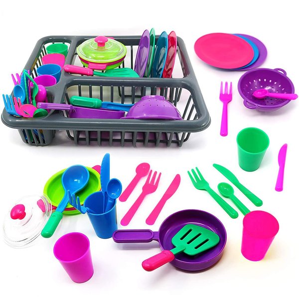 VIPAMZ Play Kitchen Accessories- Toddler pots and Pans Set (27 Pcs) -Colourful Play Kitchen Dishes，Tableware Kids Play Kitchen Accessories-Toy Pots and Pans for Kids Ages 3+.