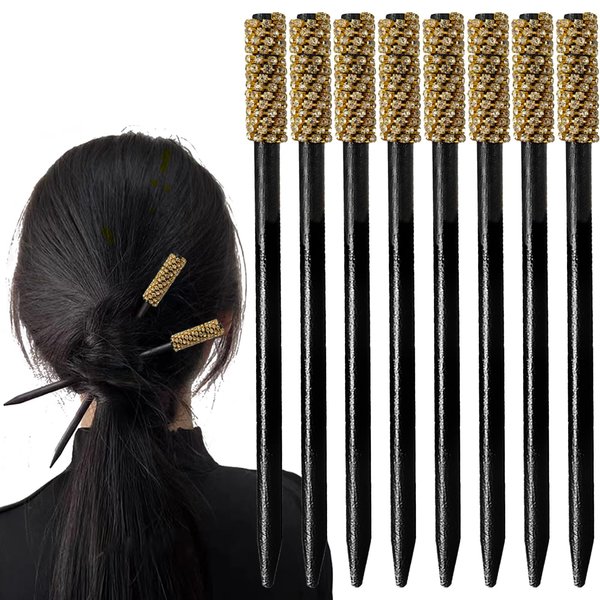 Qvunwlin 8 PCS Wooden Hair Sticks Chopsticks, Bun Hair Sticks Rhinestones Hair Chopsticks Vintage Hair Pin Diy Chinese Hair Accessory for Girl Women
