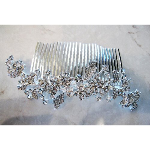 Generic Crystal leaves and flowers silver hair comb barrette clip bridal clip silver, 1