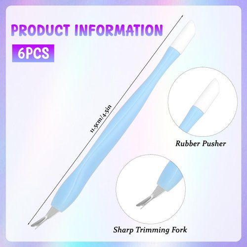 6 Pcs Cuticle Trimmer Pusher Remover, Rubber Tip Gentle on Nail Bed, Cuticle Dead Removal Fork, Nail Cleaner Tools for Fingernail and Toenail