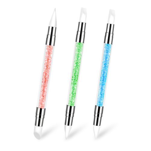 3 Pcs Nail Art Sculpture Pen, Dual Tipped Silicone Nail Tools, Silicone Head Acrylic Handle Nail Art Brushes, Rhinestone Nail Polish Carving Pen, Nail Art Tools for Home Salon(Blue, Green, Orange)