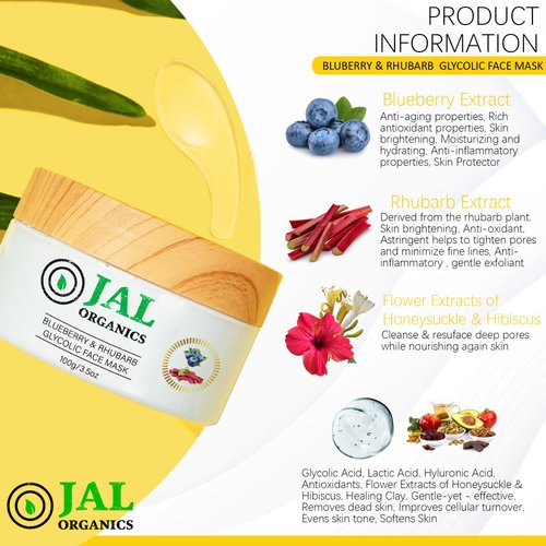 Blueberry & Rhubarb Hydrating Korean Clay Face Mask Skin Care with Hyaluronic Acid, Glycolic Acid, Exfoliate Gentle Moisturizing Pore Mask for Spa, Beauty, Anti Aging, Acne - For All Skin Types