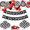 Race Car Happy Birthday Banner Black and White Checkered Balloons Race Car Birthday Party Decorations Racing Themed Checkered Flag Party Supplies for Boys