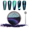 Laza Cat Eye Chrome Nail Powder Chameleon Magnetic Powder 3D Cat Eye Effect Mirror Effect Pigment Dust Magic Galaxy Holographic Effect Glitter with Magnetic Stick for Velvet Nail Art - Emerald Peacock