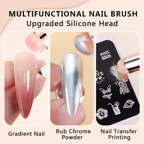 2 Pcs Silicone Nail Brush Ombre Nail Brush, Reusable Silicone Head Acrylic Nail Gradient Painting Brush, Chrome Nail Powder Applicator Brushes for Resin Nail Art Tools