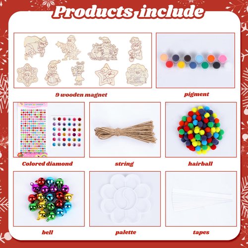 9PCS Christmas Tree Decorations DIY Wooden Painting Craft Kits, Christmas Tree Hanging Ornament Art Craft Supplies Painting Kit Cute Wooden Hanging Ornaments for Tree Christmas Decorations Indoor