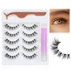 Obeyalash 5 Pairs Cat Eye False Eyelashes Natural Look with Lash Glue & Applicator Kit 3D Wispy Short Pestañas Postizas Naturales Strip Lashes with Clear Band Fake lashes Pack