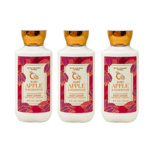 Bath & Body Works Ruby Apple & Rosewood 3 Piece 24 Hour Moisture Body Lotion Set