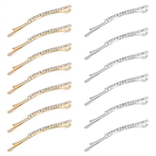 20 Pcs Rhinestone Bobby Pin, Crystal Hair Clips, One-word Bobby Pins, Shiny Metal Barrettes Headgear, Bling Diamond Headwear Hair Pins for Women Girls (Sliver, Gold)