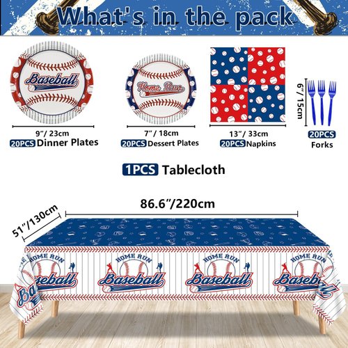 Baseball Party Decorations - 81Pcs Baseball Plates and Napkins Sets, Baseball Tablecloth, Blue Forks for Sports Fans Kid Adult Baseball Birthday Party Supplies, Serve 20