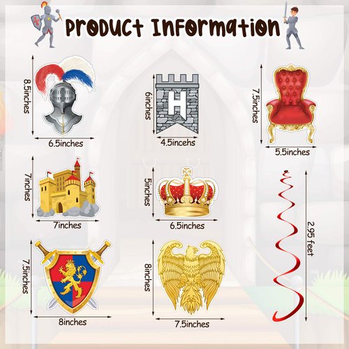 25 Pieces Medieval Birthday Banner Medieval Castle Party Supplies Knight Birthday Decorations Medieval Whirls Hanging Decorations Stone Wall Shield Armour Shield for Medieval Birthday Party Supplies