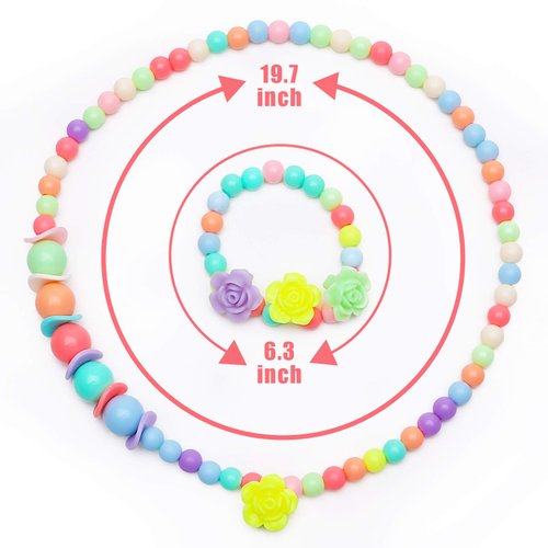 BigOtters Little Girls Necklace Bracelet, 3 Sets Lovely Colorful Beads Toddler Necklaces for Girls, Play Jewelry for Toddlers 2-4