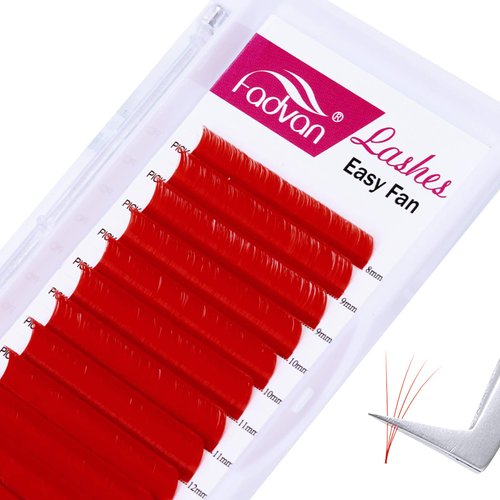 FADVAN Volume Eyelash Extensions Red Lash Extensions 0.07mm C/D Curl 8-14mm Mixed Tray Rapid Blooming Lashes Self Fanning 4D 8D 10D Professional Salon Use (Red 0.07-C, 8-14mm)