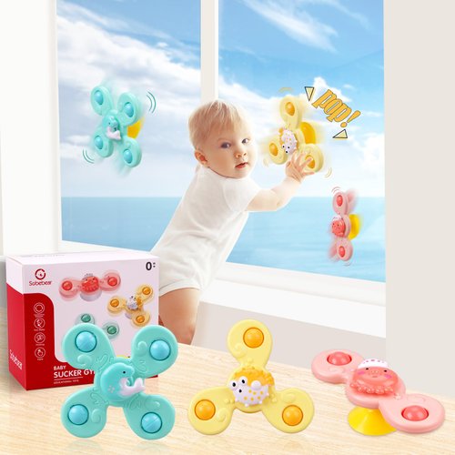Suction Cup Toy for Baby,3 Pcs Spinning Toy Early Education Bathtub Toy Sea Animals Design Super Suction Intelligence Development High Chair Toys with Suction Cups Toddler Travel Toys Gift...