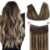 GOO GOO Wire Hair Extensions Human Hair, 4/26/4 Chocolate Brown with Honey Blonde Balayage 12inch 70g, Invisible Wire Hair Extensions with Transparent, Seamless Fish Line Hairpiece
