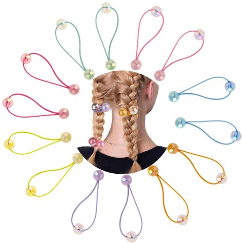 14 Pcs Double Balls Elastic Hair Ties Elastic Ponytail Holders Circle Bubble Hair Bands Colorful ...