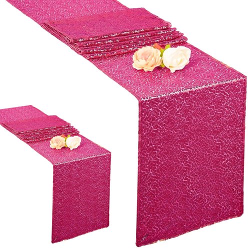 AMZLOKAE Sequin Table-Runner-Hot Pink-2Pack-Wedding Table Runner-12x72 Inch Fuchsia Table Runners for Decoration Rectangle Glitter Runner Home Party Baby Shower Long Table linens Cloth