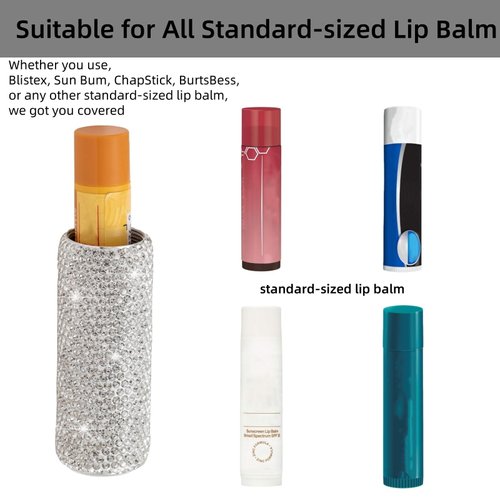 Veseek Lip Balm Holder Key Chain 2Pcs Lip Balm Gloss Holder Keychain Bling Lipstick Case for Purse Portable Metal Lipbalm Organizer Cute Key Chain Accessories for Women (Sliver)