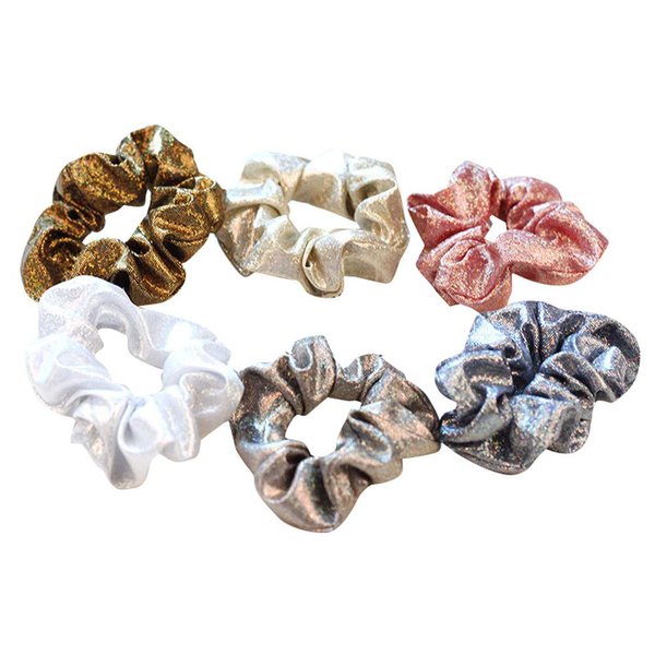 Otyou 6 Pack Metallic Hair Scrunchies Rich Tones Glitter Scrunchy Bobbles Elastic Hair Bands Ties Christmas Hair Accessories Fashion Wrist Band for Women Girls Pony Tails and Buns