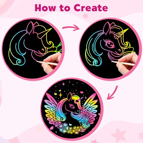 ZMLM Scratch Paper Art-Crafts Gift: 2 Pack Bulk Rainbow Magic Paper Supplies Toys for 3 4 5 6 7 8 9 10 Years Old Girls Kids Favors Gifts for Birthday Christmas Party Games Stocking Stuffers Kits