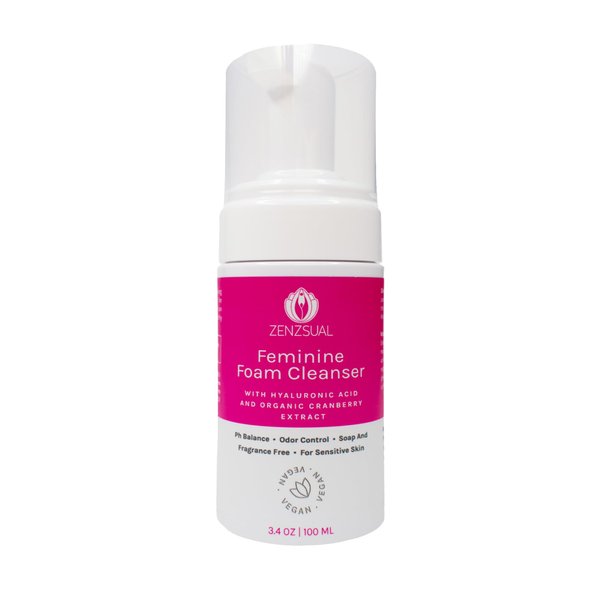 ZENZSUAL Feminine Foam Cleanser with Hyaluronic Acid and Organic Cranberry Extract – PH Balance, Feminine Wash, Hypoallergenic Vaginal Moisturizer – Fragrance Free (3.4 Oz.)