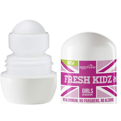 Fresh Kidz Roll On Deodorant for Kids and Teens - Baking Soda and Aluminum-free 24 Hour Protection for Sensitive Skin - Girls "Pink" 1.86 fl.oz.
