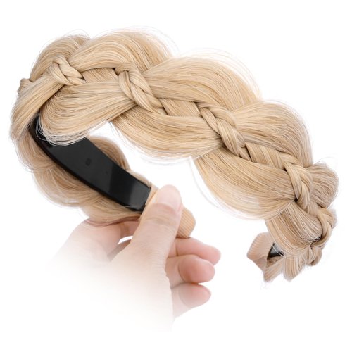 Gledola Wide Braided Headband with Teeth Synthetic Hair Plaited Headband High Elasticity Braids Hair Band Hairpiece for Girls Women (Honey Blonde, Wide)