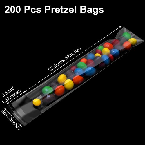 200 Pcs Pretzel Bags 2x10 Inches, Thickened Pretzel Rod Bags, Self Sealing Cellophane Bags, Pretzels Individual Bags Clear, Prezetels Sticks Bags Food Safe Bags for Chocolate, Candies, Cookies