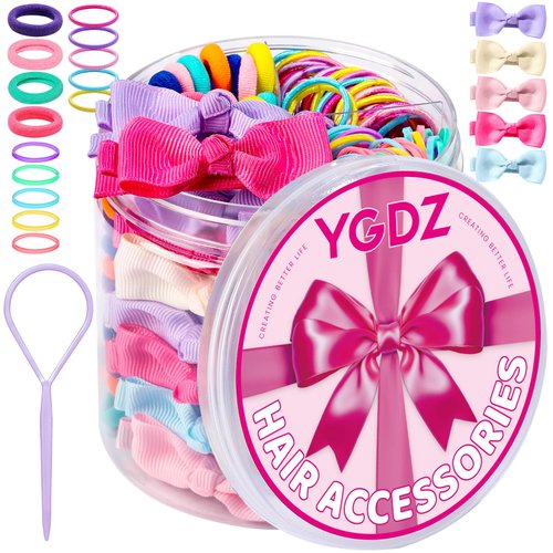 YGDZ Hair Accessories for Girls, Hair Ties for Little Girls, Elastic Baby Hair Ties, Rubber Bands for Hair, Bow Hair Clips, Kids Hair Ties, Small Hair Bands for Thin Hair, Toddler Hair Accessories