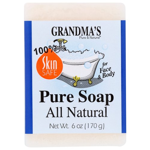 Grandmas's Pure and Natural Lye Soap Bar Unscented Face and Body Wash Cleans, Cruelty Free, No Detergents or Additives, Natural Relief, 6 Ounce (Pack of 1)