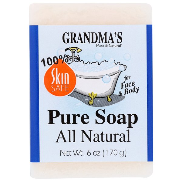 Grandmas's Pure and Natural Lye Soap Bar Unscented Face and Body Wash Cleans, Cruelty Free, No Detergents or Additives, Natural Relief, 6 Ounce (Pack of 1)