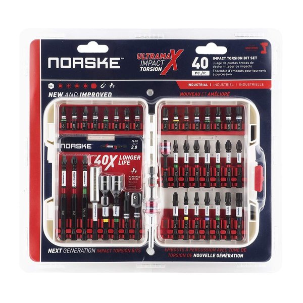 Norske Tools 40pcs Screwdriver Bit Set, Impact Torsion, PH Bits, SQ Bits, Torx Bits, Magnetic PH & SQ Float Collar, Socket Adapters, Nutsetters and Magnetic Bit Holder