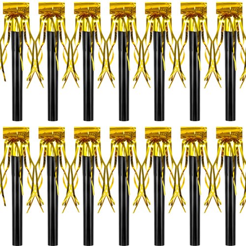 Skylety 18 Pcs Party Blower Noisemakers Party Squawkers Blowouts Whistles Fringed Noise Maker Musical Blowouts for Christmas 2025 New Year Party Birthday Supplies(Black and Gold)